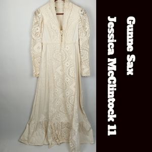 Gunne Sax Jessica McClintock Vintage Cream Lace Dress 11 Med